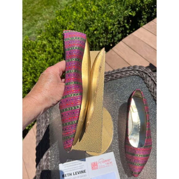 Vtg Herbert Levine KABUKI Shoes Beth Levine 60s Fine Silk Intricate Purple 4 1/2 - Picture 5 of 10